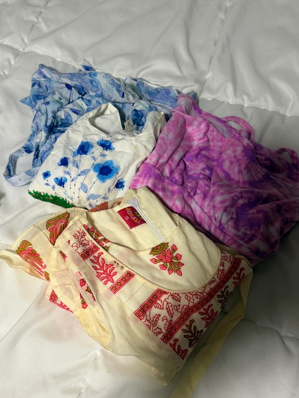 Kids Floral & Tie-Dye Top Bundle - Blue, White, Purple, Cream